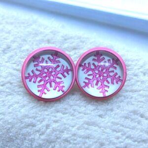 Pink Christmas Snowflake Stud Earrings.